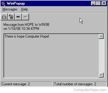 Microsoft Winpopup program window.