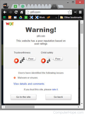 Web of Trust or WOT warning screen
