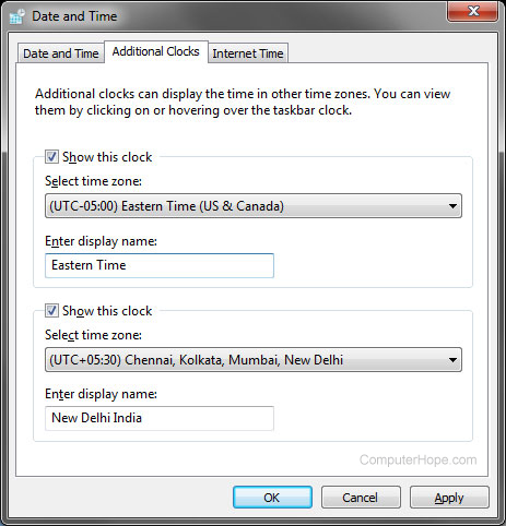 Change time and clock settings in Windows