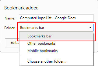 How to select the bookmarks bar option in Chrome.