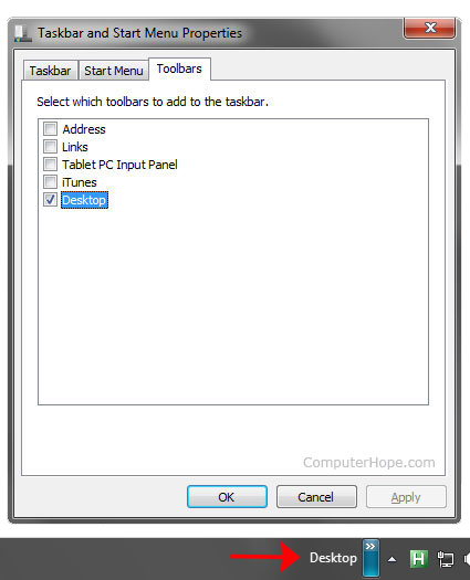 Windows Desktop on the Taskbar
