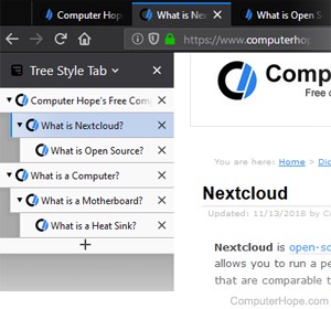 Tree Style Tabs add-on for Firefox.