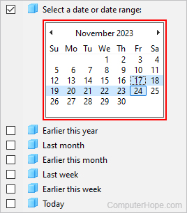 Choosing a date or range over which to look for a modified file.
