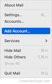 Add Account... selector for Apple Mail.