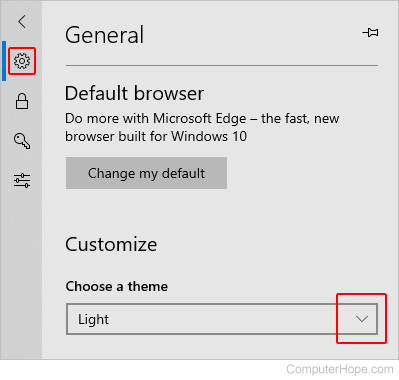 Selecting a theme in Edge