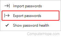 Export passwords selector