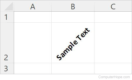 Sample text rotated 45 degrees upward in Microsoft Excel