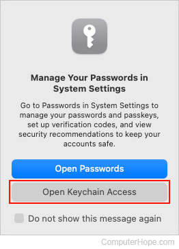 Open Keychain Access button in macOS.