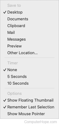 Screenshot utility options in macOS