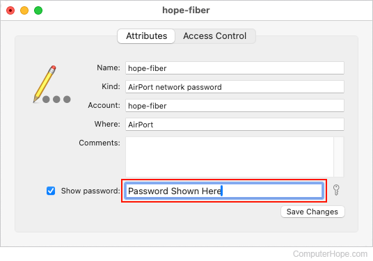 Wi-Fi network password displayed in macOS.