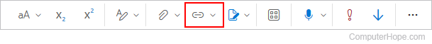 Insert link button in Outlook.com.