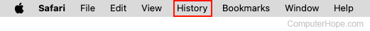 History on the Safari menu bar.