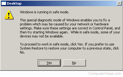 Windows Safe Mode startup message.
