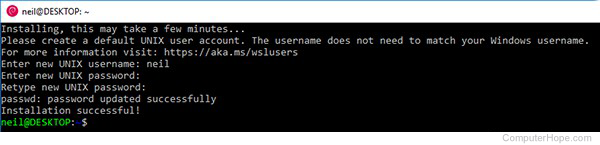 Creating a user in WSL.