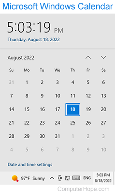 Example of the Windows 10 calendar