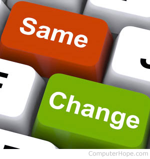 Fictional keyboard keys named Same and Change