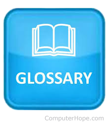 Blue square with a book and the word Glossary.
