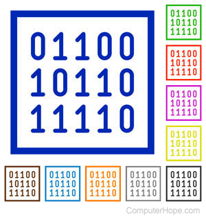 Multiple squares with 0's and 1's inside to represent binary code.