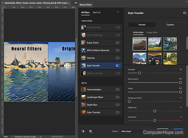 Neural Filters examples in Adobe Photoshop.