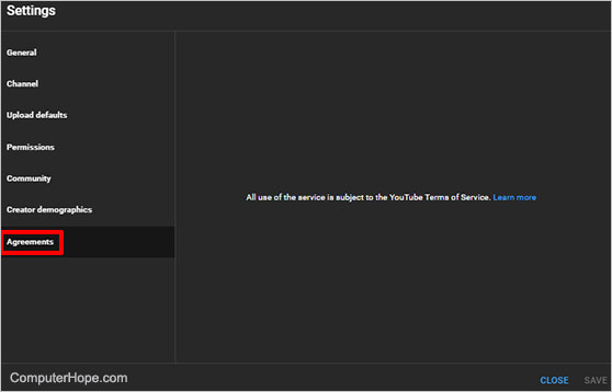 YouTube Studio settings agreements