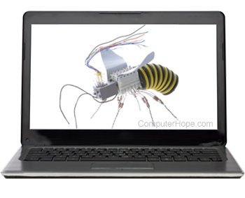 A laptop displaying a computer virus.