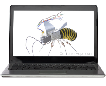 Bug robot di layar laptop.