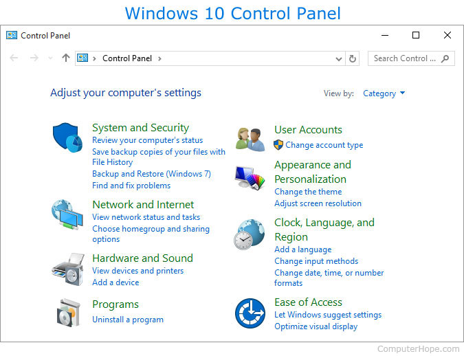 Control Panel Panel Windows Vista