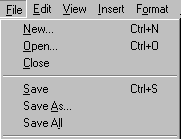 File menu with underlined shortcut letters