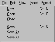 file menu with underlined shortcut letters