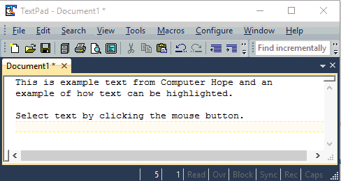 TextPad program with words to highlight.