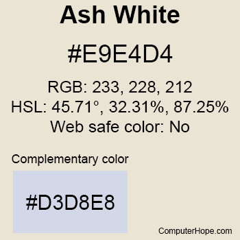 Example of Ash White color or HTML color code #E9E4D4.