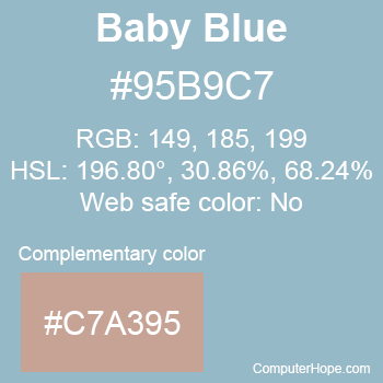 Example of Baby Blue color or HTML color code #95B9C7 with complementary color #C7A395.