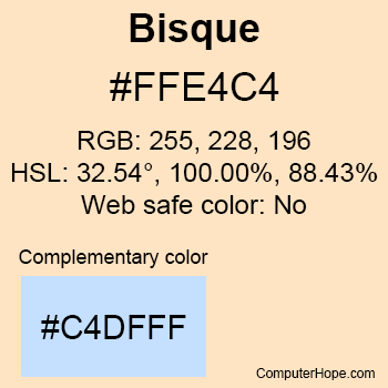 Example of Bisque color or HTML color code #FFE4C4.