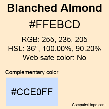 Example of BlanchedAlmond color or HTML color code #FFEBCD.
