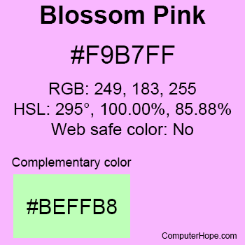 Example of Blossom Pink color or HTML color code #F9B7FF.