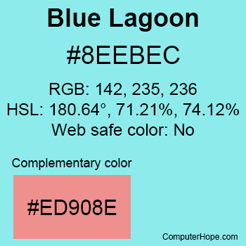 Example of Blue Lagoon color or HTML color code #8EEBEC with complementary color #ED908E.