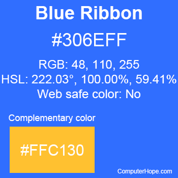 Example of Blue Ribbon color or HTML color code #306EFF with complementary color #FFC130.