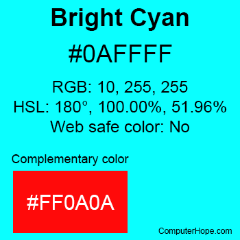 Example of Bright Cyan color or HTML color code #0AFFFF.