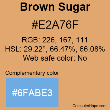 Example of Brown Sugar color or HTML color code #E2A76F with complementary color #6FABE3.