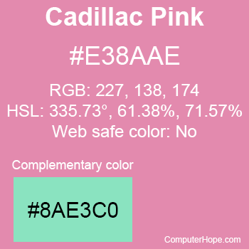 Example of Cadillac Pink color or HTML color code #E38AAE with complementary color #8AE3C0.