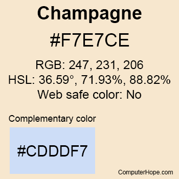 Example of Champagne color or HTML color code #F7E7CE.