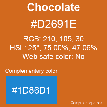 Example of Chocolate color or HTML color code #D2691E with complementary color #1D86D1.