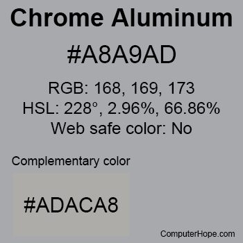 Example of Chrome Aluminum color or HTML color code #A8A9AD.