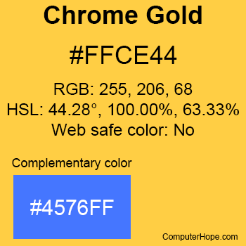 Example of Chrome Gold color or HTML color code #FFCE44 with complementary color #4576FF.