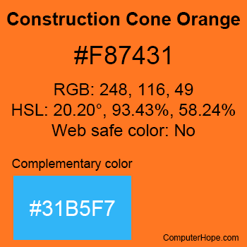 Example of Construction Cone Orange color or HTML color code #F87431 with complementary color #31B5F7.