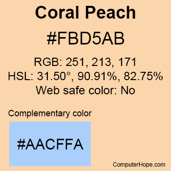 Example of Coral Peach color or HTML color code #FBD5AB.
