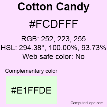 Example of Cotton Candy color or HTML color code #FCDFFF.