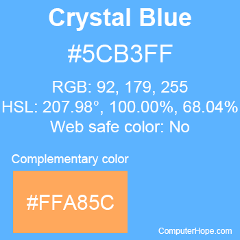 Example of Crystal Blue color or HTML color code #5CB3FF with complementary color #FFA85C.