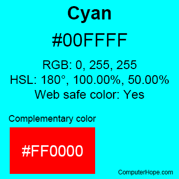 Example of Cyan or Aqua color or HTML color code #00FFFF.