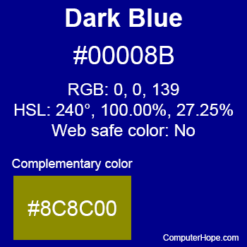 Example of DarkBlue color or HTML color code #00008B.